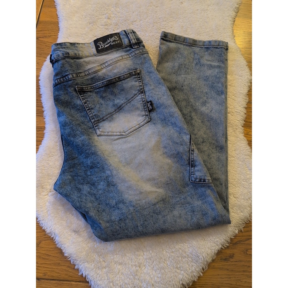 Brooklyns Best Stretch Mens Size 40x30  Moto‎ Blue Acid Wash Denim Jeans